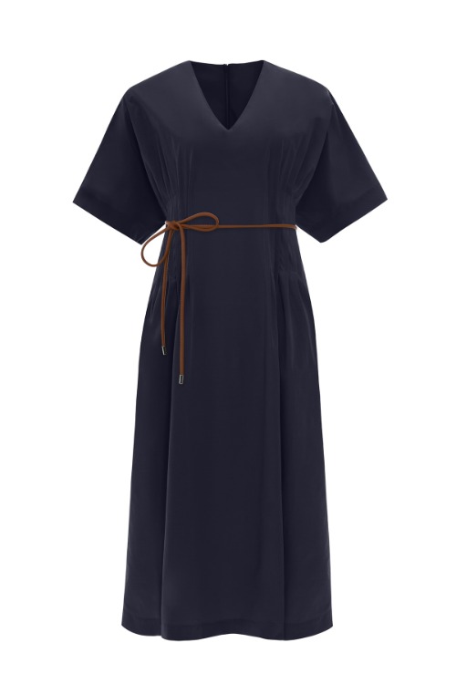 [NEW Pintuck dress] [DEEP NAVY.BEIGE] ECO皮革 束带/立即发送